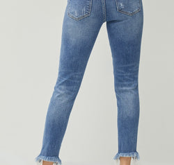RISEN Distressed Frayed Hem Slim Jeans