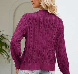 Openwork Button Front V-Neck Cardigan