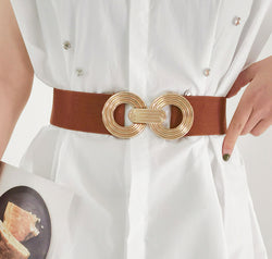 Geometric Buckle Elastic Wide Belt