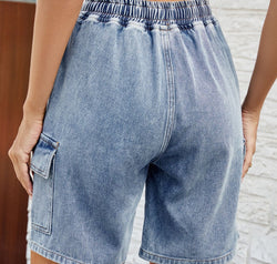 Drawstring Denim Shorts with Pockets