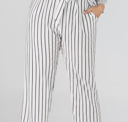 Full Size Striped Paperbag Waist Cropped Pants