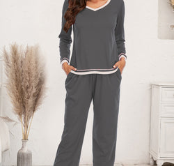 V-Neck Top and Pants Lounge Set