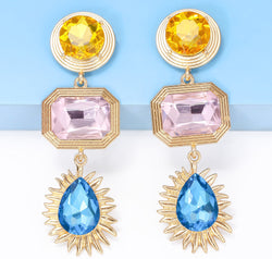 Geometrical Shape Zinc Alloy Frame Glass Dangle Earrings