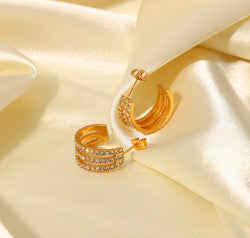 Stainless Steel Inlaid Zircon C-Hoop Earrings