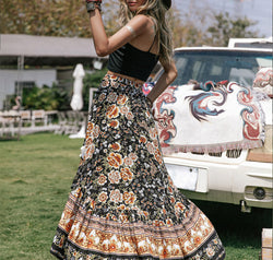 Printed High-Low Ruffle Hem Skirt