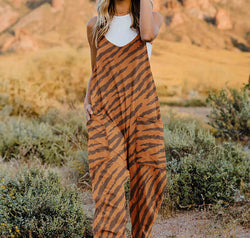 Full Size Printed V-Neck Sleeveless Jumpsuit