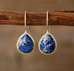 Copper Natural Stone Teardrop Shape Earrings