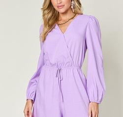 Double Take Full Size Drawstring Long Sleeve Romper