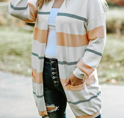 Plus Size Striped Open Front Cardigan