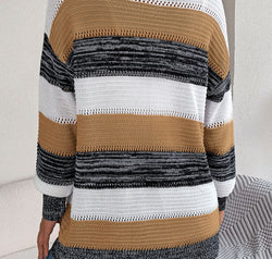 Openwork Striped Open Front Cardigan