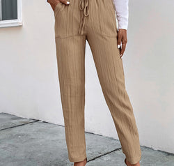 Texture Drawstring Pants with Pockets