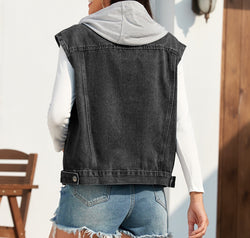 Pocketed Button Up Hooded Denim Jacket