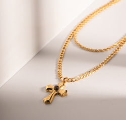 18K Gold-Plated Double Layered Cross Necklace