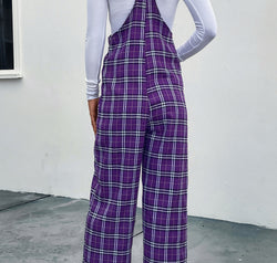 Plaid Straight Leg Overalls