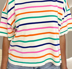Striped Round Neck Half Sleeve Knit Top
