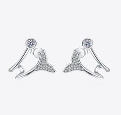Moissanite Fishtail Rhodium-Plated Earrings