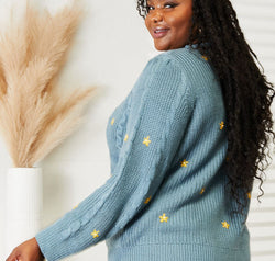 HEYSON Full Size Floral Embroidered Cable Cardigan