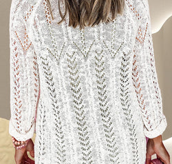 Openwork Open Front Long Sleeve Cardigan