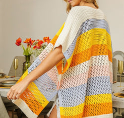 BiBi Openwork Striped Open Front Knit Cardigan