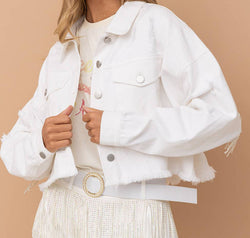 Distressed Raw Hem Dropped Shoulder Denim Jacket