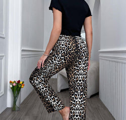 Lettuce Trim Cropped T-Shirt and Leopard Pants Lounge Set