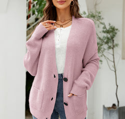 Button Up Drop Shoulder Long Sleeve Cardigan
