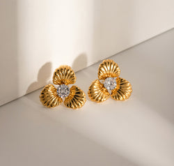 Stainless Steel Zircon Flower Shape Earrings