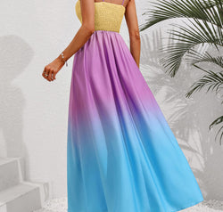 Color Block Tie Shoulder Smocked Maxi Dress