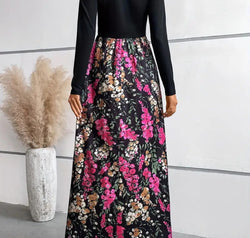 Floral Round Neck Long Sleeve Maxi Dress