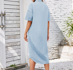 Button Up Dropped Shoulder Denim Dress