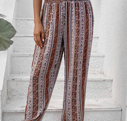 Smocked Printed High Waist Pants