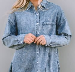 Button Up Dropped Shoulder Denim Top