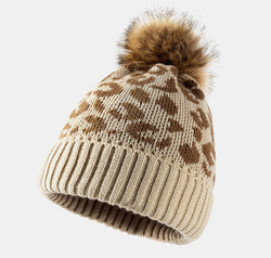 Leopard Pom-Pom Cuffed Beanie