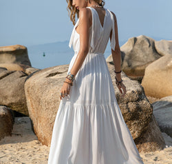 V-Neck Tie Shoulder Crochet Maxi Dress