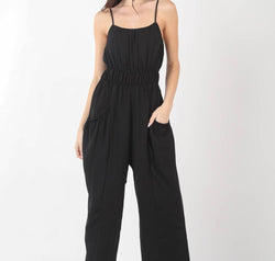 VERY J Pintuck Detail Woven Sleeveless Jumpsuit