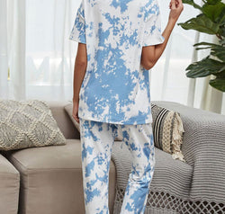 Shiny Tie-Dye Tee and Drawstring Waist Joggers Lounge Set