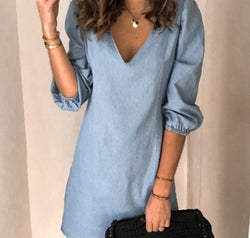 Full Size V-Neck Half Sleeve Dress