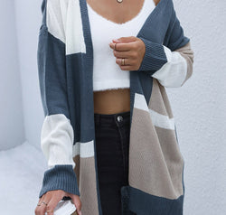 Color Block Dropped Shoulder Cardigan