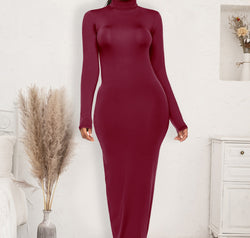 Mock Neck Long Sleeve Maxi Slim Dress
