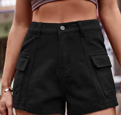 High Waist Denim Shorts with Pockets