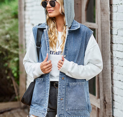 Button Up Sleeveless Denim Jacket with Pockets