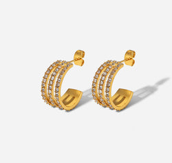 Stainless Steel Inlaid Zircon C-Hoop Earrings