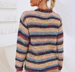 Striped Long Sleeve Open Front Cardigan