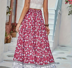 Full Size Tiered Printed Elastic Waist Skirt