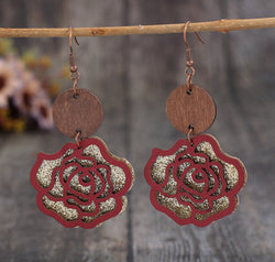 Wooden Alloy Rose Shape Dangle Earrings
