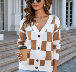 Button-Up V-Neck Dropped Shoulder Cardigan