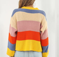 Color Block Button-Down Dropped Shoulder Cardigan