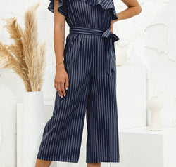 Ruffled Single Shoulder Tie Waist Jumpsuit