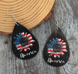PU Leather Sunflower Teardrop Shape Earrings