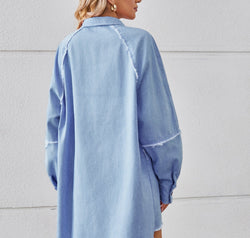 Raw Hem Button Up Denim Dress